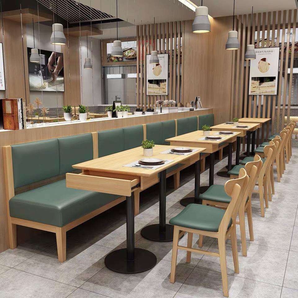 卡座沙发火锅店自助酒店烧烤店实木座椅小面馆店桌椅组合全实木