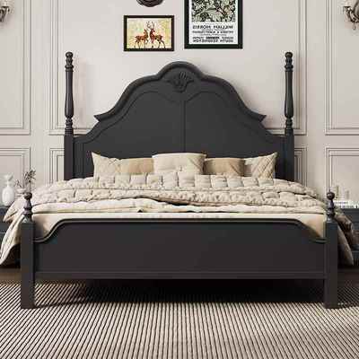 约复古m轻奢双人床代简高箱美式实木床现卧主室床婚CK-6639床黑色