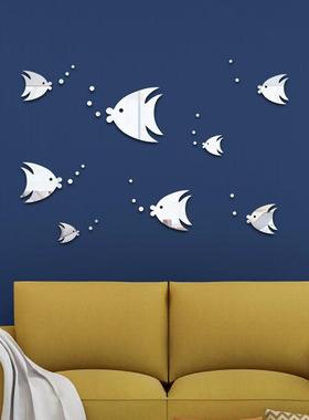JM322 卡通泡泡鱼镜面墙贴儿童房浴室自粘亚克力客厅背景装饰墙贴