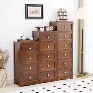 实木五斗柜542收柜纳卧室抽美式 柜子靠墙客厅边柜屉储物柜 复古式