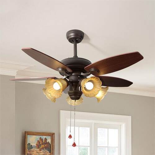 美式餐厅风扇灯家用一体吊扇灯客厅卧室饭厅玻璃复古2025新款灯具