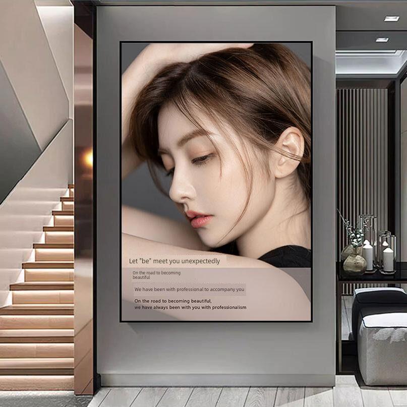 网红发型理发店美发店挂画轻奢高级感背景墙发廊艺术装饰画形象墙