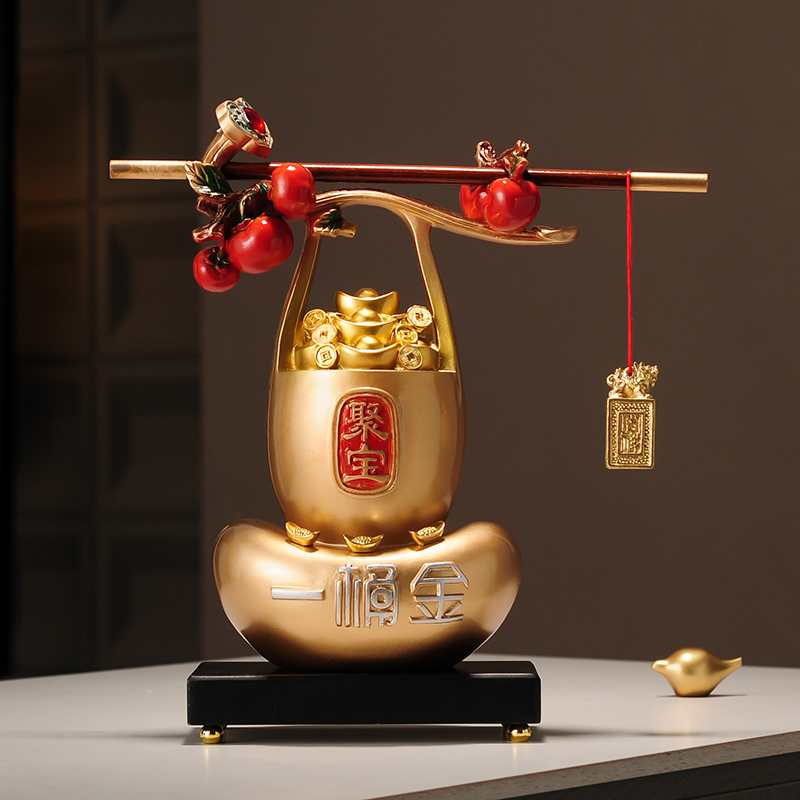 柿柿称心如意招财聚财装饰摆件聚宝盆客厅酒柜新中式开业乔迁礼品