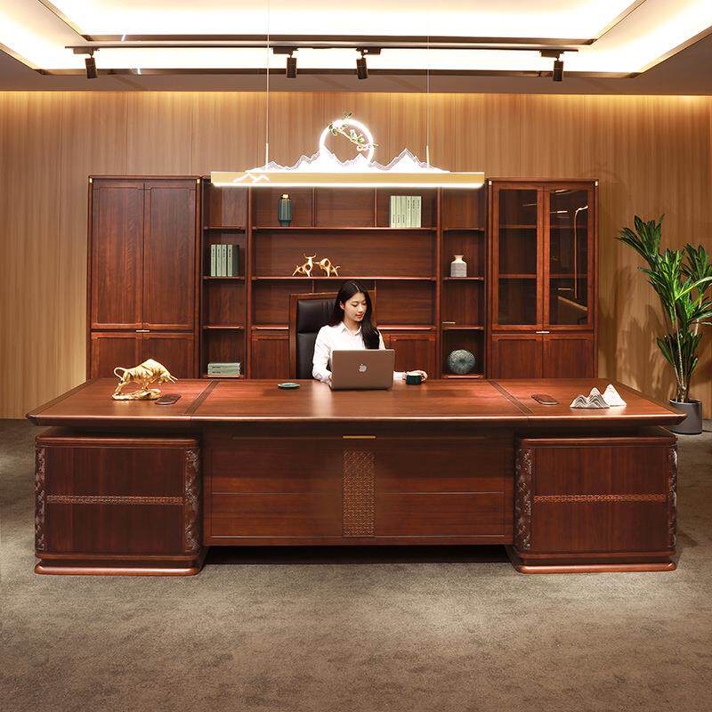 办公桌老板桌椅组合新中式复古风乌金木总裁董事长办公室大班台