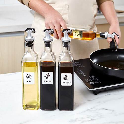 Square Glass Seasoning Bottle with Automatic Open-Shut Oil S