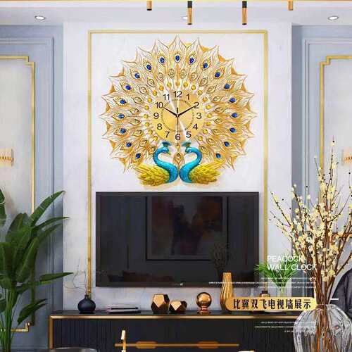 孔雀客厅挂钟大号欧式钟表时尚家用创意静音玄关钟装饰时钟壁挂表