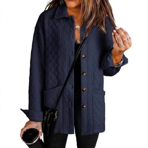 Casual Quilted Jackets For Women Button Down Collared Long