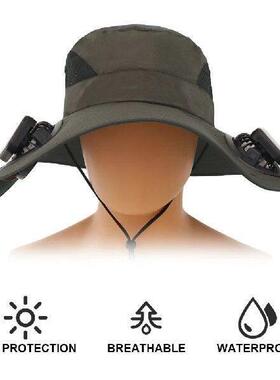 Solar Fan Hat Sun Hat with 2 Solar Fan Wide Brim Bucket Hat