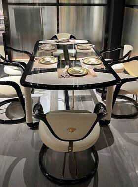 高端轻桌奢大091理石餐木然奢石餐桌豪宅家天具家用长方形实餐桌