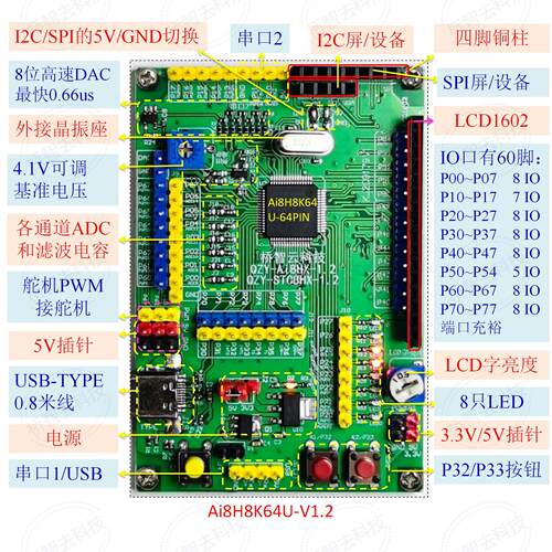 STC8H8K64U开发板/Ai8H8K64U开发板/电子设计竞赛开发板