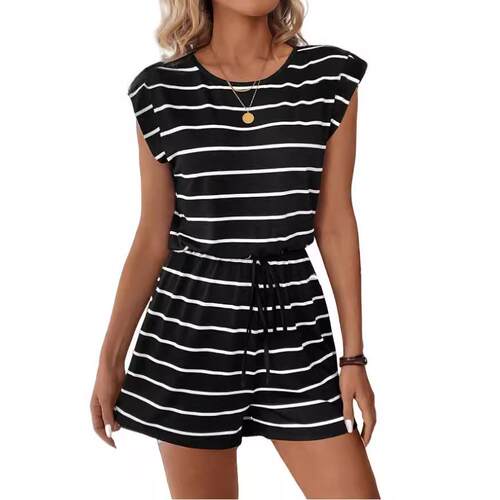 Women's knitted back hollow striped jumpsuit