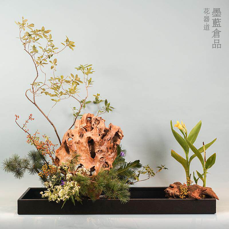 不锈钢特方大GZY花超大铁艺盘器小原流写景琳派日黑色花盘式花道