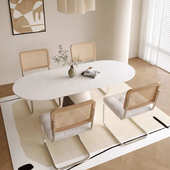 奶油风岩板餐桌现代简约北欧饭桌家用水磨石小户型吃饭桌子1.8米