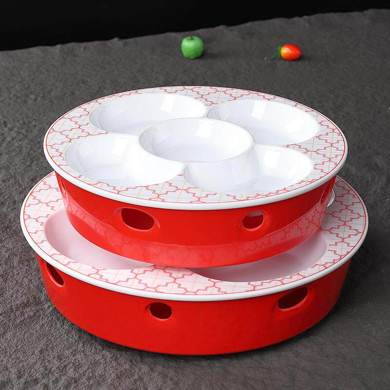 特色密胺饭店餐具海鲜卤味拼盘商用酒店点心凉菜小吃五格圆盘创意