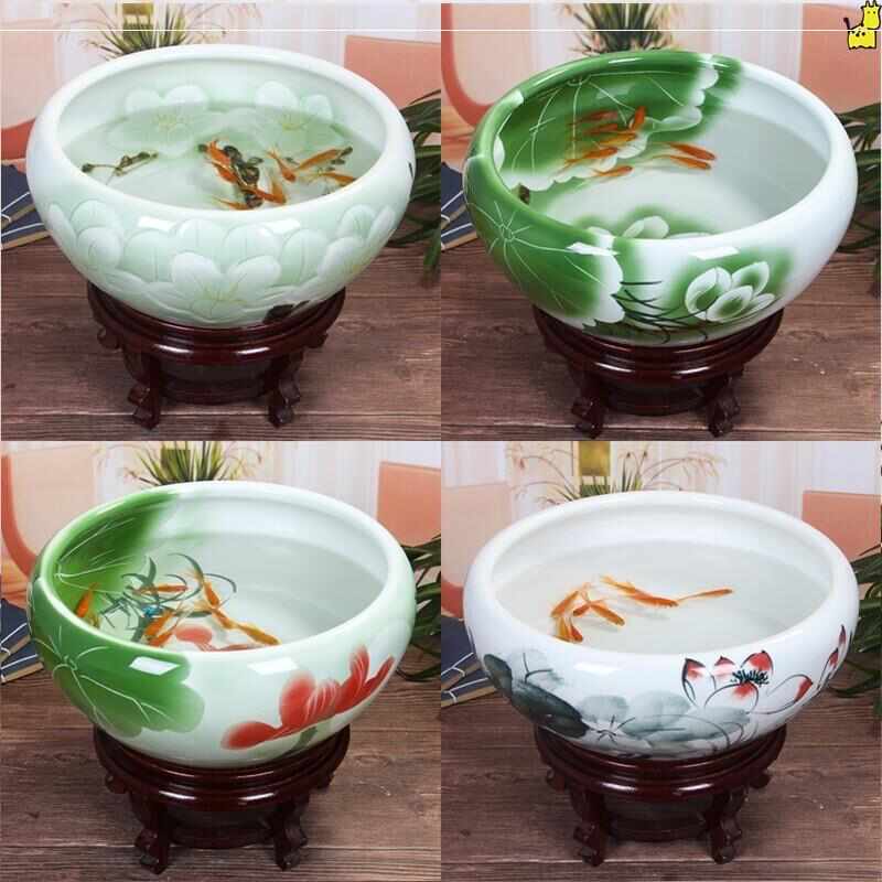 荷花缸流水摆件碗莲睡莲盆荷花缸大号乌龟养鱼盆家用流水摆件创意