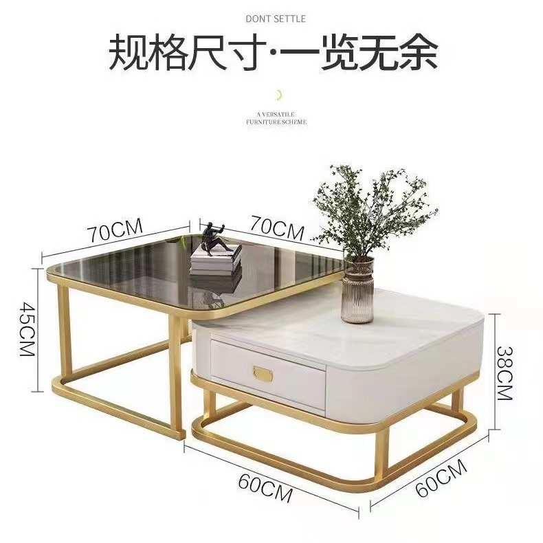 北欧玻璃岩板方形家用客厅茶几铁艺茶桌台轻奢现代公寓小户型组合