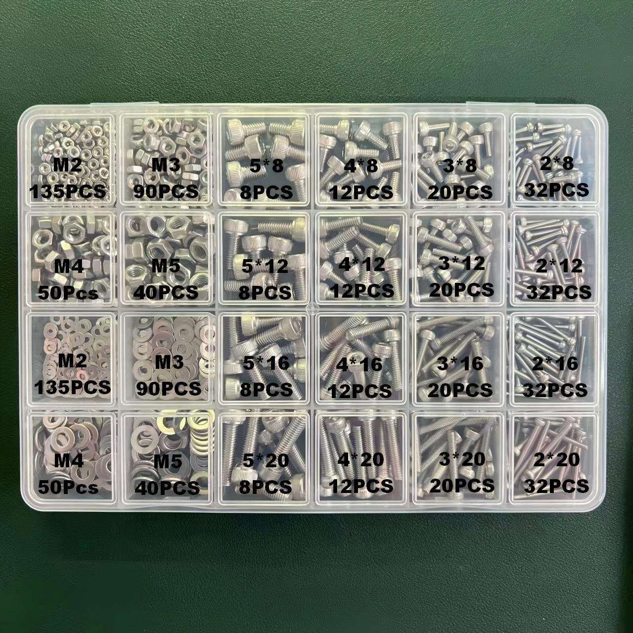 奥涨跨境热销918/1225pcs不锈钢杯头内六角螺钉套装螺丝螺母盒装