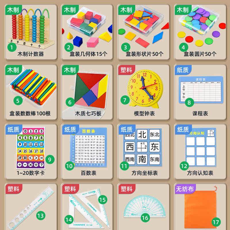 一年级上册数学教具教具盒套装二七巧板小学生计数器几何体图形