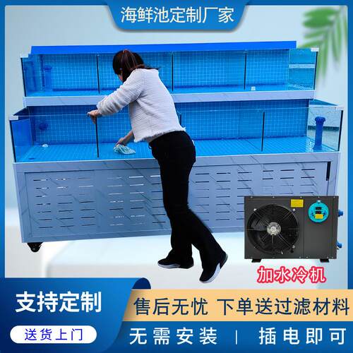饭店超市制冷氧气制氧循环一体可移动海鲜鱼缸海鲜池商用卖鱼鱼缸