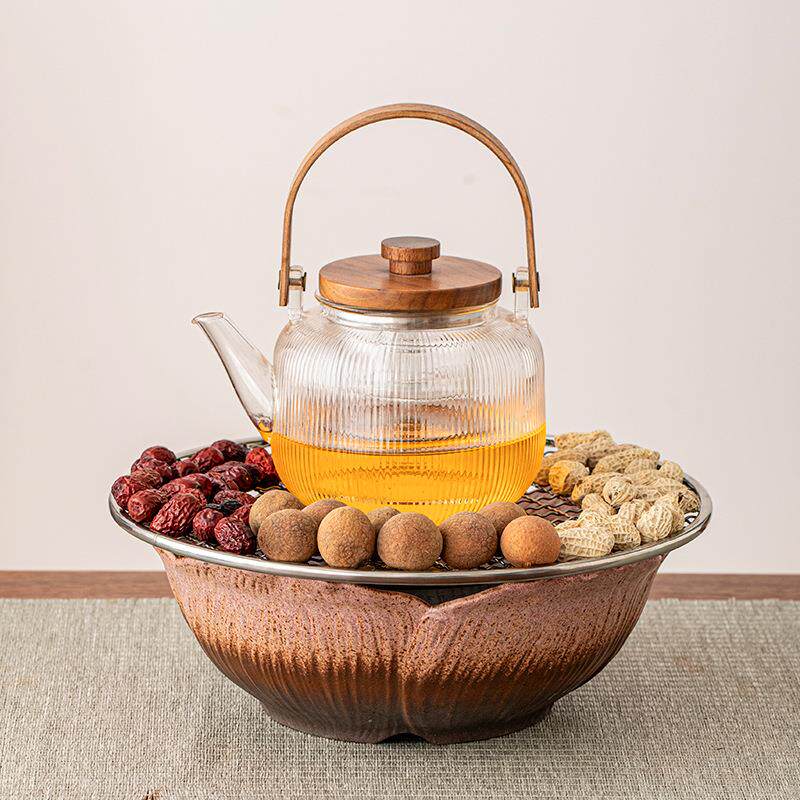 玻璃高煮茶壶莲花电陶围炉装HX莲花电炉煮茶套家用耐温提梁壶泡茶