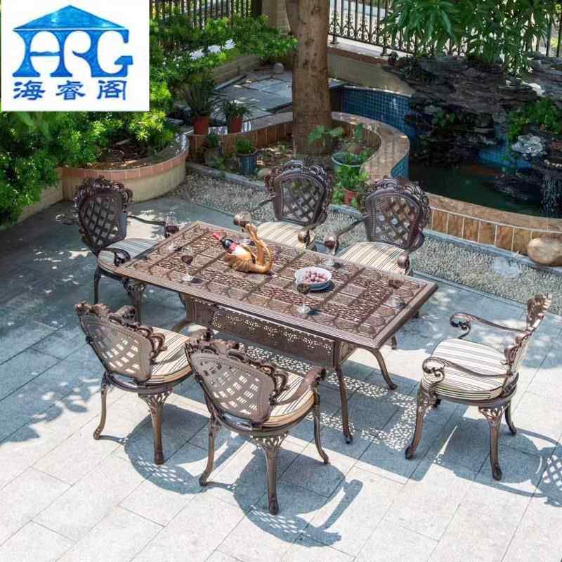户外桌椅铸铝长桌庭院花园室外阳台休闲餐椅组合欧式露天防水家具