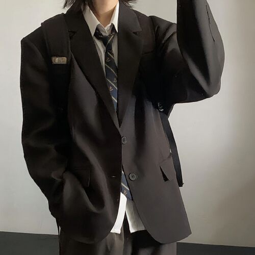 西服黑色男士休闲西装校供感外套高级感大学生面试宽松日系dk制服