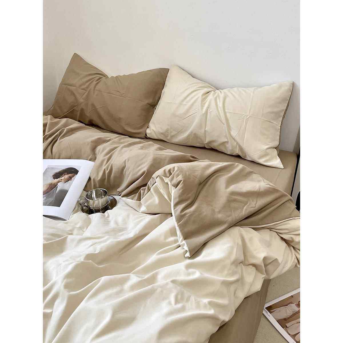 休闲风格斯堪的纳维亚纯色双床春夏床四件套.米裸睡被套床床单单