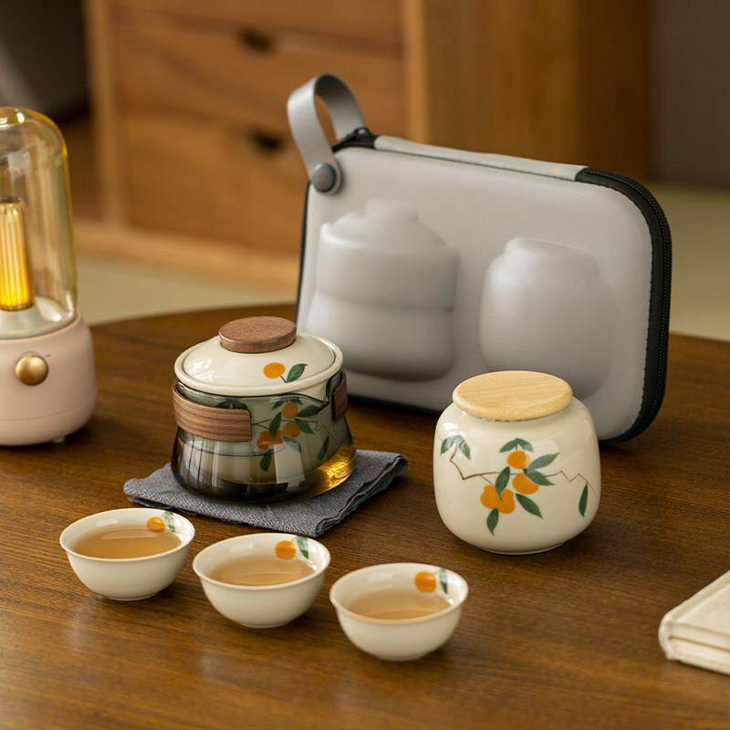 手绘陶瓷快客杯一壶三杯 釉下彩户外可携式旅行功夫茶具套组 订制