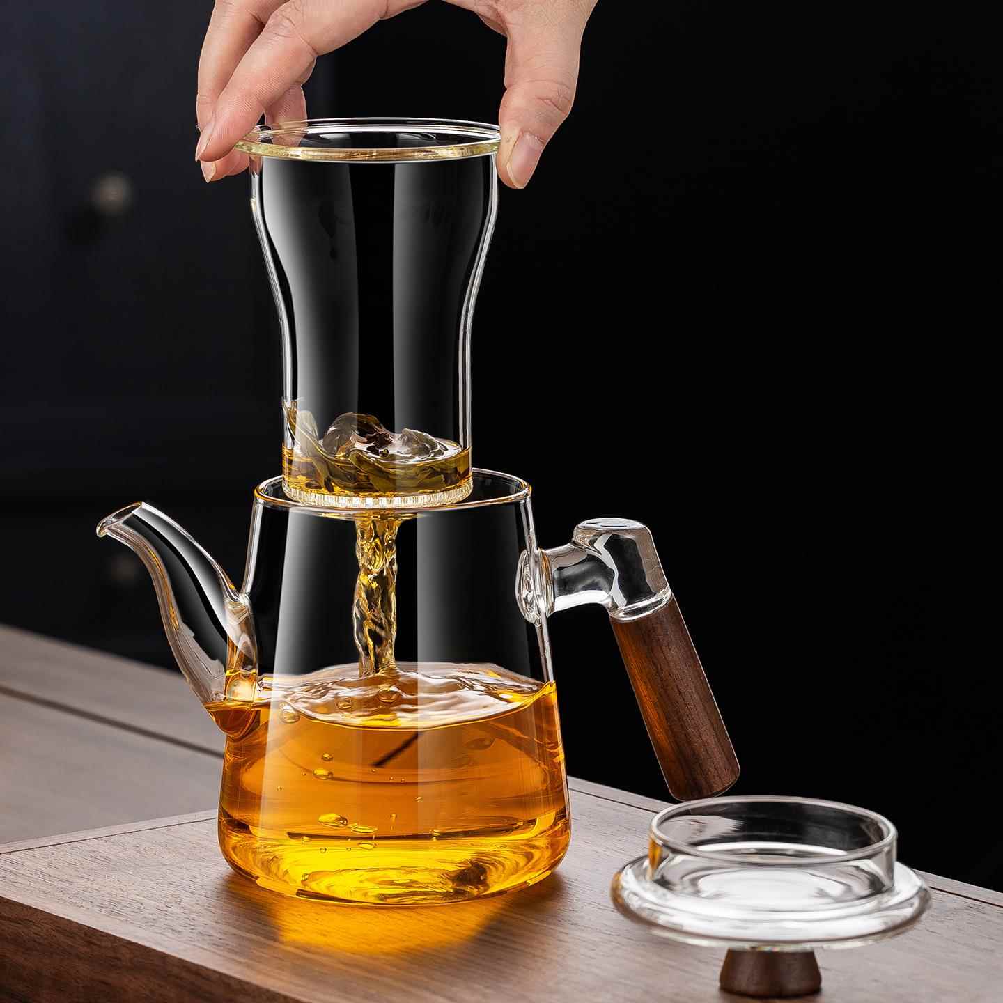 2茶026新款玻璃泡茶壶水分离功过滤沏夫茶器木把壶家用茶具冲茶器
