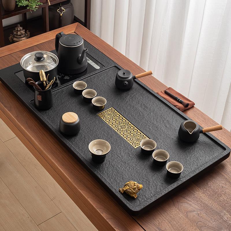 乌金石茶盘茶具套组全自动一体上水家用天然石头茶台烧水壶托 托