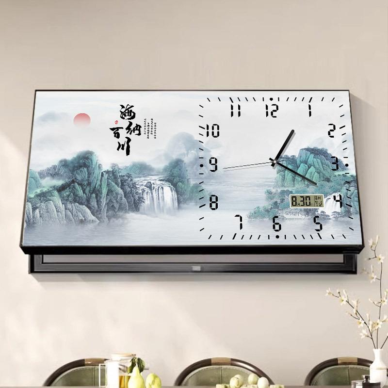 万年历大尺寸带钟表电表箱装饰画新中式遮挡配电箱电闸盒盖板挂画