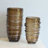 轻奢透明缠丝条纹玻璃吹制咖色花瓶高级酒店大堂样板房售楼处摆件