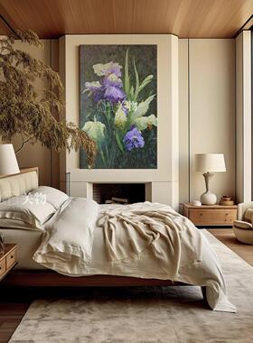 欧式紫色鸢尾花纯手绘油画卧室装饰画紫气东来迎门墙客厅玄关挂画