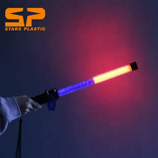 款交通红白指挥棒交通棒带/哨声充电红蓝led 警示双色52cm指挥棒