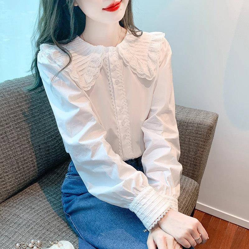 法式雪纺衬衫女长袖春秋薄款2025新款减龄洋气小衫娃娃领衬衣上衣