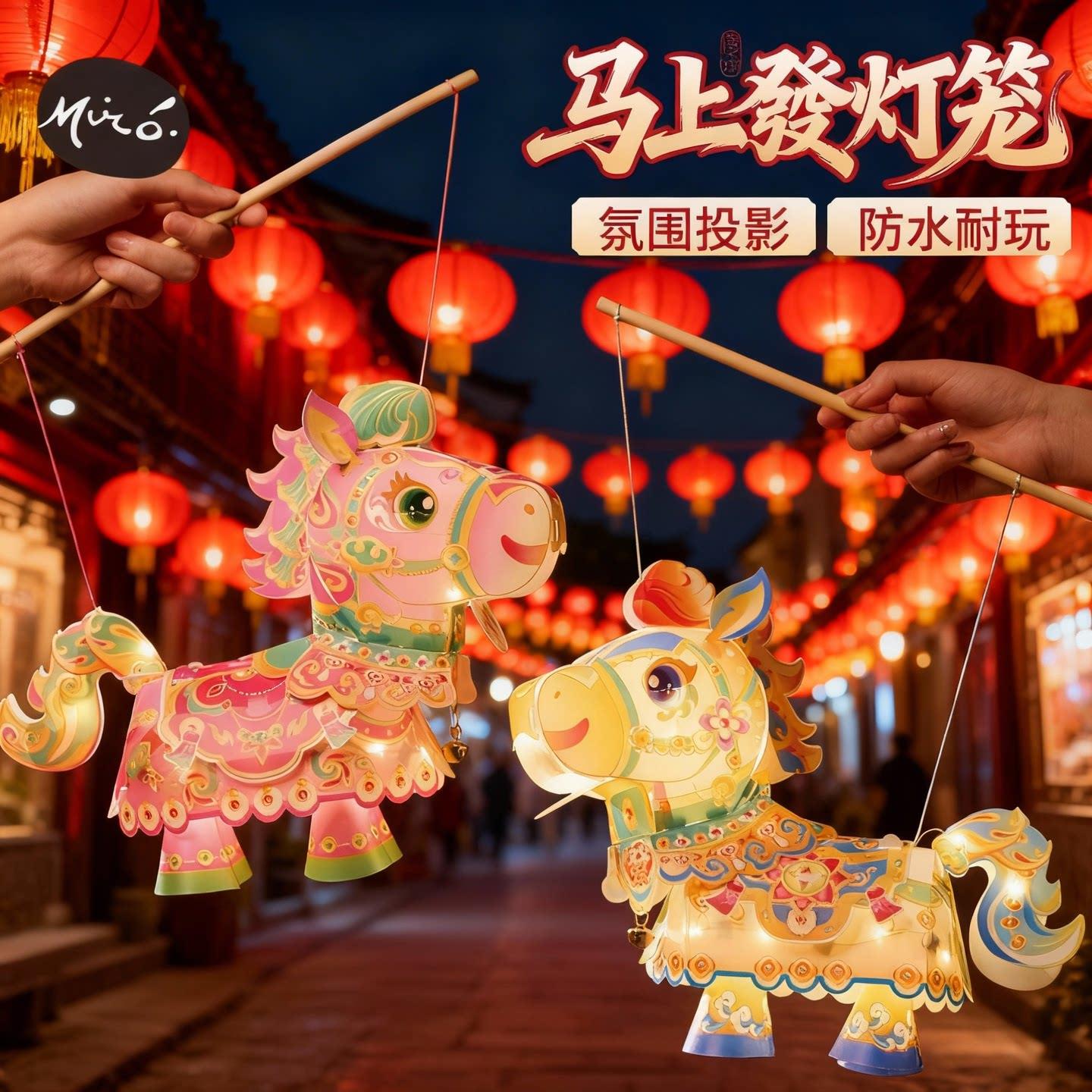 新年马年灯笼小马灯笼手工diy制作材料包花灯新款中国风灯笼