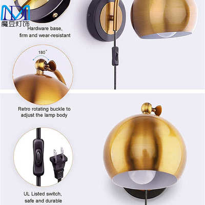 金色壁灯工业复古波西米亚可调节壁灯床头灯浴室梳妆台灯具