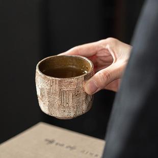 陶瓷茶盏单杯 手工粗陶原矿主人杯复古品茗杯紫砂茶杯个人专用中式