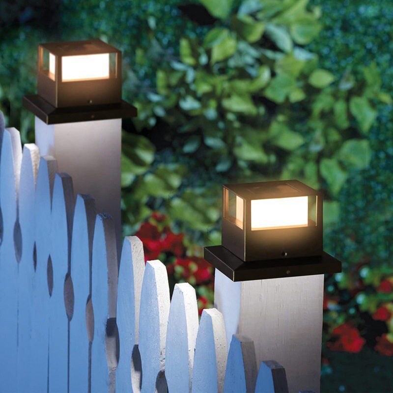 新款户外太阳能柱头灯 四方木柱头灯柱帽灯家用庭院灯 围栏灯