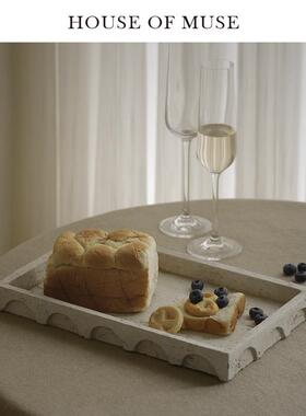 缪斯家 洞石质感中古托盘桌面摆件家用浴室客厅玄关收纳装饰盘