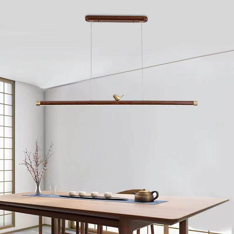 新中式黑胡桃木一字长条吊灯极简办公室书房茶室餐厅禅意吧台吊灯