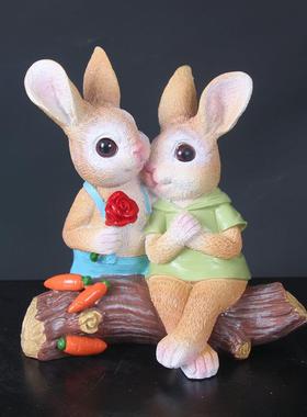 创意手工彩绘树脂阳台庭院小兔子盆栽造景花园小动物园艺装饰摆件