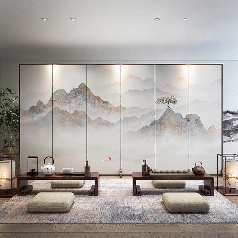 山水落地屏风隔断客厅遮挡酒店室隔断挡板大厅简约折叠玄关折屏家