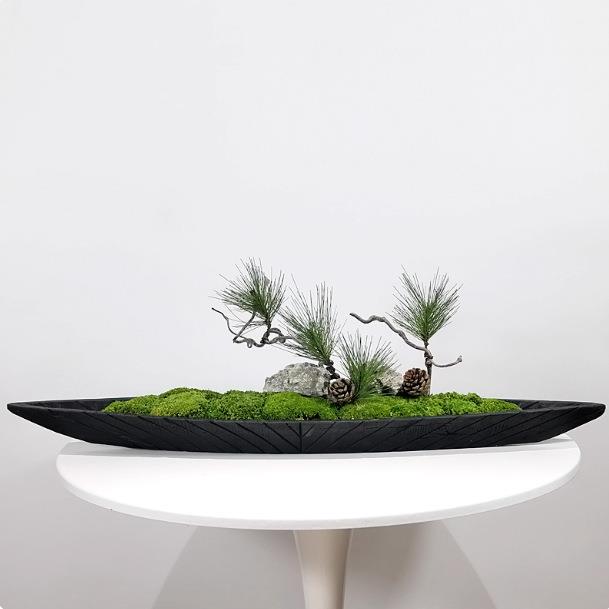 新中式木船入户玄关绿植永生青苔摆件酒店餐桌会议桌创意软装摆件