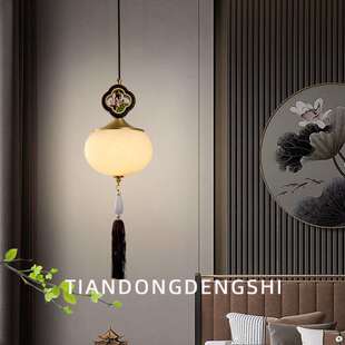 复式楼长吊灯新中式别墅小客厅中空楼中楼旋转楼梯间跃层床头吊灯