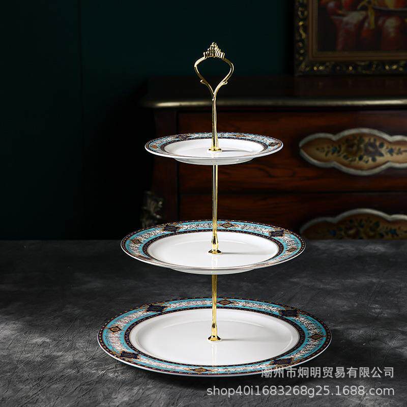 出口欧式骨瓷两层三层创意点心盘甜品盘水果盘高颜值陶瓷家用