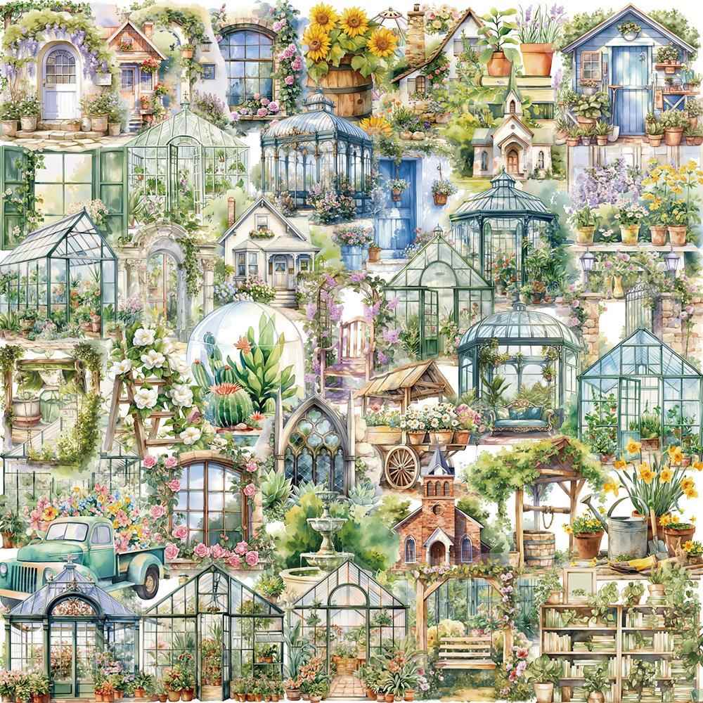 50张PET透明花园小屋AI系列贴纸DIY节日送礼手机壳行李箱装饰贴纸