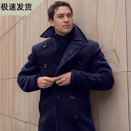Men's gentlemen's mid length long sleeved woolen coat,