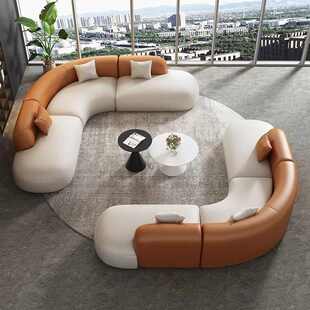 酒店大堂转角沙发办公室商务洽谈弧形沙发美容院接待转角异型沙发