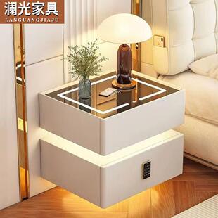 2024智能床头柜简约现代奶油风岩板主卧室轻奢免安装床边柜收纳